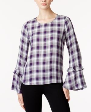 Maison Jules Plaid Bell-sleeve Top, Created For Macy's
