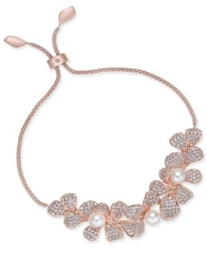 Danori Rose Gold-tone Imitation Pearl & Crystal Pave Flower Slider Bracelet, Created For Macy's