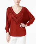 Ny Collection Crochet Fringe-trim Peasant Top