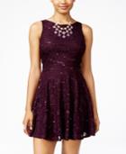 Speechless Juniors' Lace Sequined Fit & Flare Dress