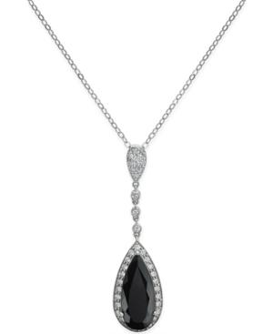 Onyx (9x20mm) And Swarovski Zirconia Lariat Necklace In Sterling Silver