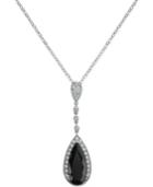 Onyx (9x20mm) And Swarovski Zirconia Lariat Necklace In Sterling Silver