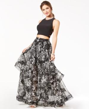 Blondie Nites Juniors' 2-pc. Caged Top & Floral-print Gown