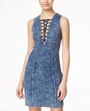 Marilyn Monroe Juniors' Lace-up Denim Bodycon Dress