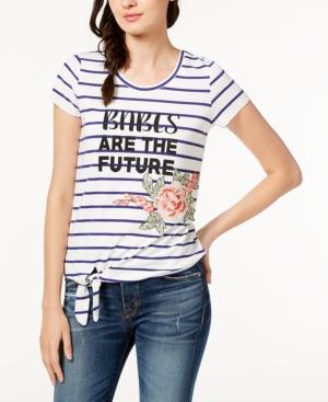 Crave Frame Juniors' Striped Tie-front Embroidered Top