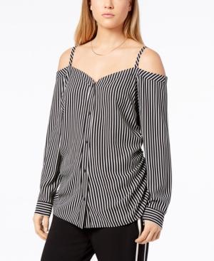 Bar Iii Striped Off-the-shoulder Shirt, Created For Macy's