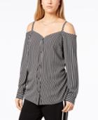 Bar Iii Striped Off-the-shoulder Shirt, Created For Macy's
