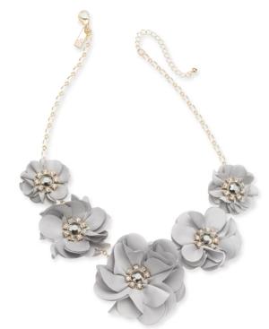 I.n.c. Gold-tone Crystal & Stone Fabric Flower Statement Necklace, 19 + 3 Extender, Created For Macy's