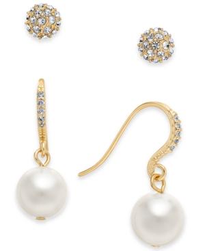 Charter Club Gold-tone Imitation Pearl And Crystal Pave Earring