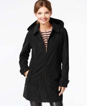Jones New York Water-resistant Hooded Microfiber Raincoat