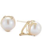 White Cultured Freshwater Pearl Stud Earrings (10mm) In 14k Gold