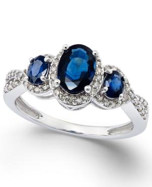 Sapphire (1-1/3 Ct. T.w.) And Diamond (1/4 Ct. T.w.) Three-stone Ring In 14k White Gold