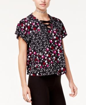 The Edit By Seventeen Juniors' Star-print Lace-up Top