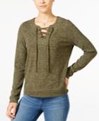 Hippie Rose Juniors' Lace-up Marled Sweater