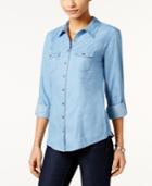 Style & Co. Dot-print Denim Utility Shirt, Only At Macy's