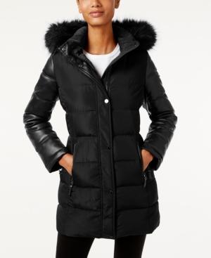 Calvin Klein Faux-fur-trim Mixed-media Water Resistant Puffer Coat