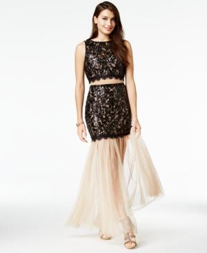 City Studios Juniors' Illusion 2-pc. Lace Tulle Gown