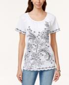 Karen Scott Embroidered Short-sleeve Peasant Top, Only At Macy's