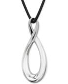 Nambe Infinity Black Leather Pendant Necklace In Sterling Silver, Only At Macy's