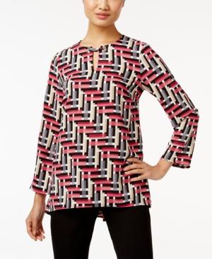 Alfani Printed Keyhole Blouse, Created For Macy's