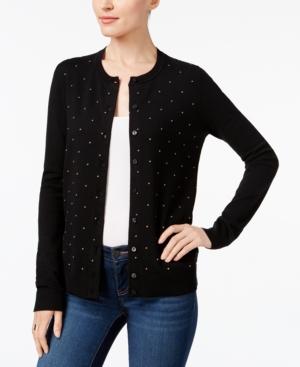 Karen Scott Textured Polka-dot-print Cardigan, Created For Macy's