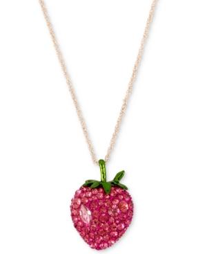 Betsey Johnson Rose Gold-tone Crystal Strawberry Pendant Necklace, 19 + 3 Extender
