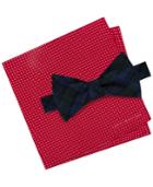 Tommy Hilfiger Men's Blackwatch Pre-tied Silk Bow Tie & Dot Print Silk Pocket Square Set