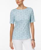 Charter Club Elbow-sleeve Medallion-print Top, Only At Macy's