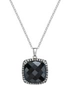 Onyx (15mm) And Swarovski Zirconia Pendant Necklace In Sterling Silver