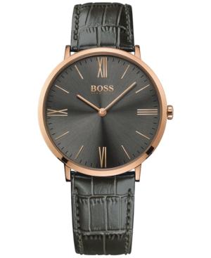 Hugo Boss Men's Jackson Gray Leather Strap Watch 40mm 1513372