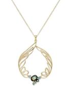 Sis By Simone I Smith 18k Gold Over Sterling Silver Necklace, Abalone And Blue Crystal Angel Wing Circle Pendant