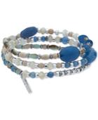 Nine West Silver-tone Blue Beaded Stretch Bracelet