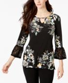 Jm Collection Printed Bell-sleeve Top, Created For Macy's