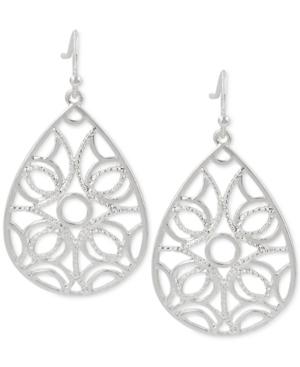 Touch Of Silver Teardrop Filigree-patterned Drop Earrings In Silver-plated Metal