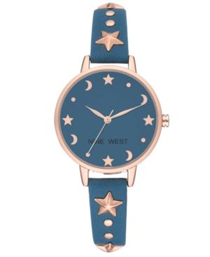 Nine West Women's Blue Studded Faux Leather Strap Watch 34mm