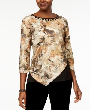 Alfred Dunner Deck The Halls Spliced Floral-print Asymmetrical Top