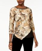 Alfred Dunner Deck The Halls Spliced Floral-print Asymmetrical Top