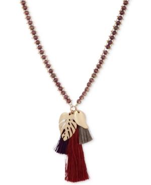 Lonna & Lilly Gold-tone Leaf & Tassel Beaded Pendant Necklace, 36 + 3 Extender