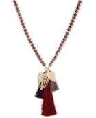 Lonna & Lilly Gold-tone Leaf & Tassel Beaded Pendant Necklace, 36 + 3 Extender