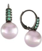 Majorica Hematite-tone Green Cubic Zirconia & Imitation Pearl Drop Earrings