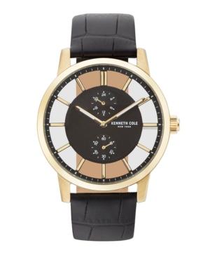 Kenneth Cole New York Men's Transparent Multifunction Black Leather Strap Watch 44mm