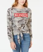 Pretty Rebellious Juniors' Blessed Tie-front Sweatshirt
