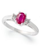14k White Gold Ring, Ruby (1/2 Ct. T.w.) And Diamond (1/8 Ct. T.w) 3-stone Ring