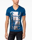 Guess Men's Text Stretch Metallic Logo-print V-neck T-shirt