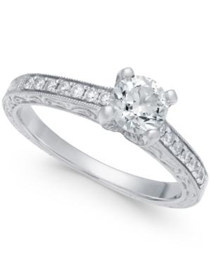 Diamond Engraved Engagement Ring (3/4 Ct. T.w.) In 14k White Gold
