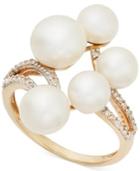 Cultured Freshwater Five Pearl (6-8mm) Cluster And Diamond (1/6 Ct. T.w.) Ring In 14k Gold