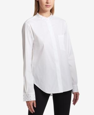 Dkny Rhinestone-embellished Mandarin-collar Blouse