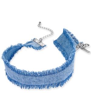 Inc International Concepts Silver-tone Denim Fringe Choker Necklace, Only At Macy's