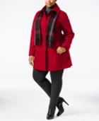 London Fog Plus Size Single-breasted Walker Coat With Scarf