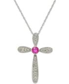 10k White Gold Necklace, Ruby (1/6 Ct. T.w.) And Diamond Accent Cross Pendant (1/4 Ct. T.w.)